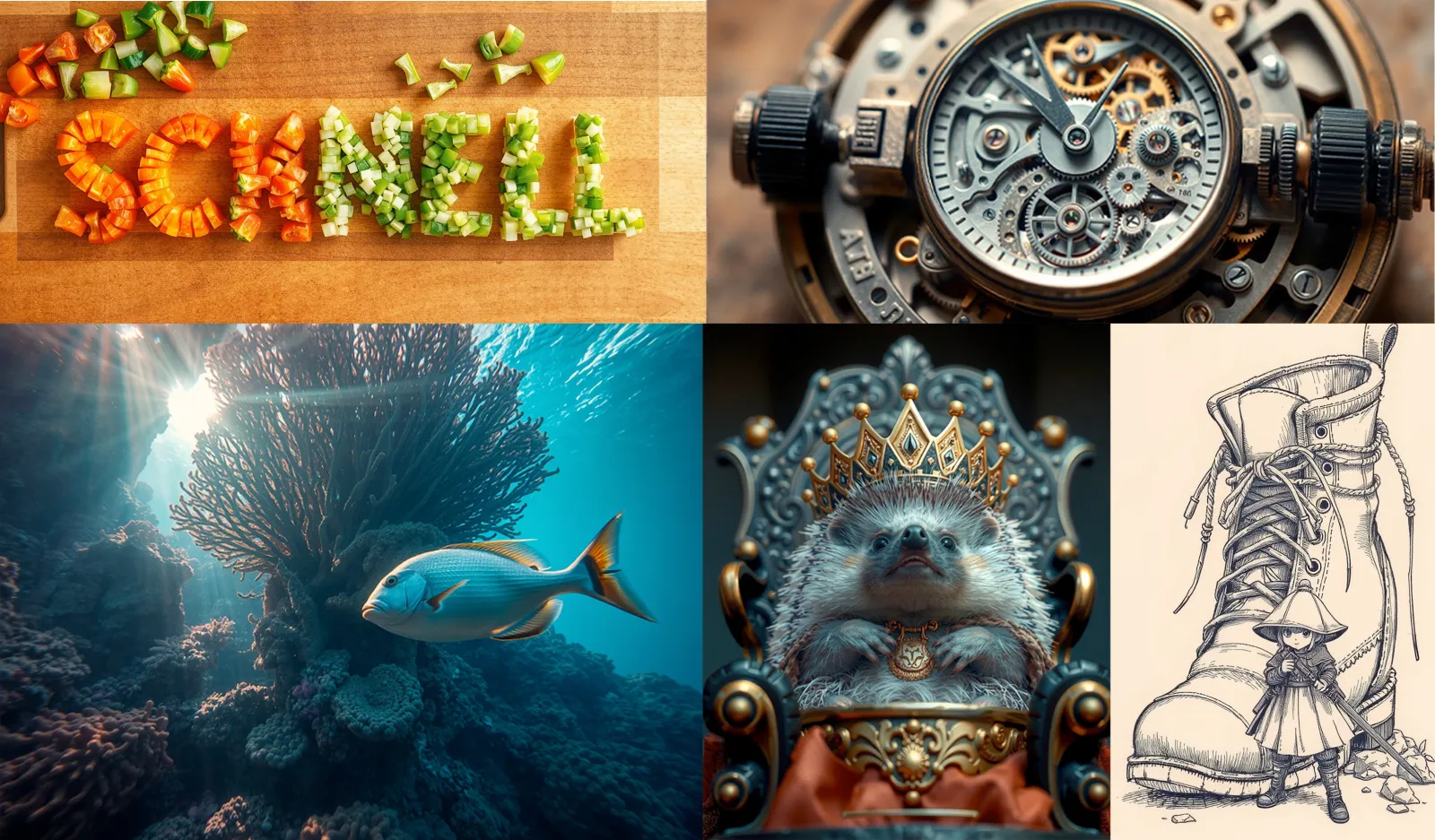 A grid of varied images generated by FLUX.1 [schnell].