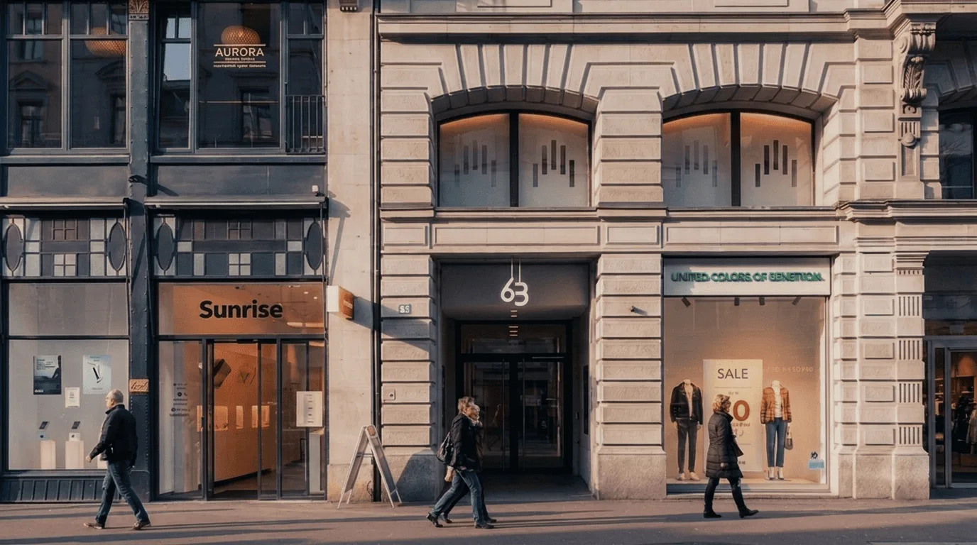 The entrance to microagi's Zürich research headquarters at Bahnhofstrasse 63.